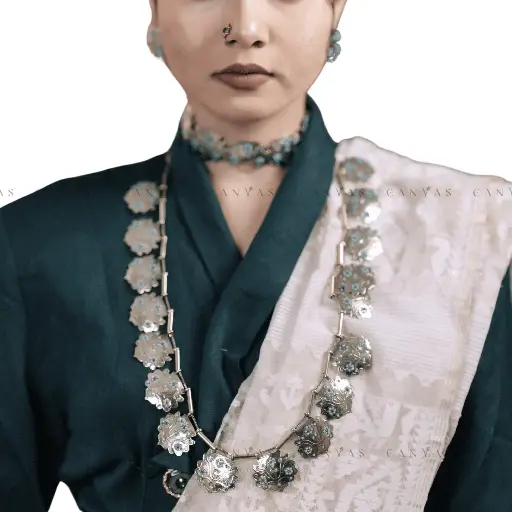 [CJ-0103] Turquoise Leaf Sita Haar - Silver